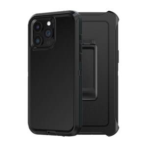 Shockproof Robot Armor Hard Plastic Case with Belt Clip for iPhone 15 Pro Max - Black