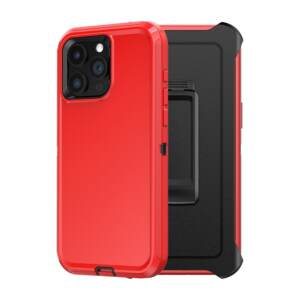 Shockproof Robot Armor Hard Plastic Case with Belt Clip for iPhone 15 Pro Max - Red