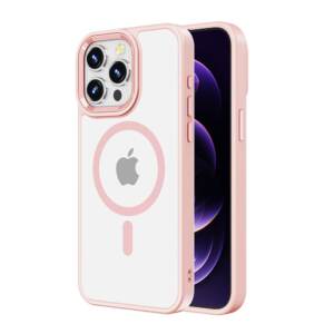 Redefine Metal Camera Lens Magnetic Transparent Magsafe Case for iPhone 15 Pro Max - Pink