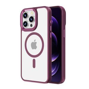Redefine Metal Camera Lens Magnetic Transparent Magsafe Case for iPhone 15 Pro Max - Wine