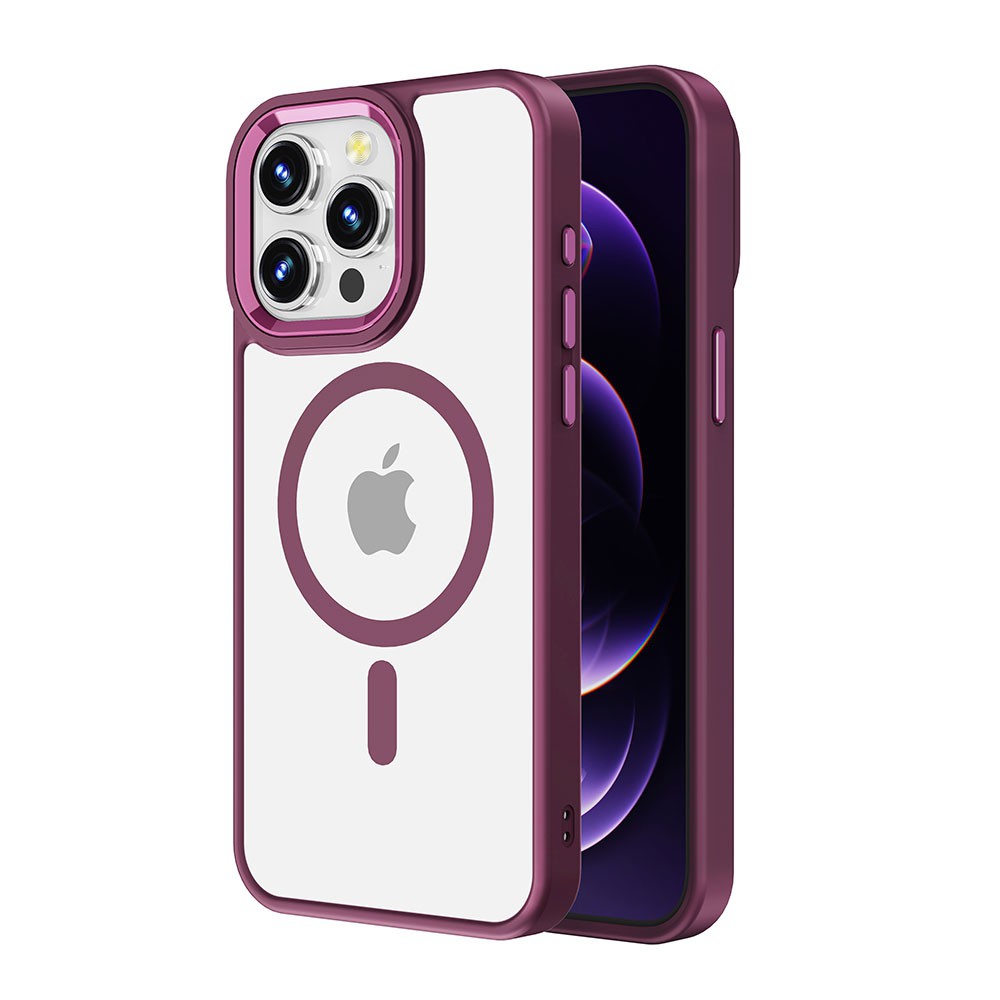 Redefine Metal Camera Lens Magnetic Transparent Magsafe Case for iPhone 15 Pro Max - Wine - Image 1