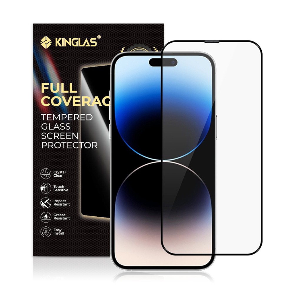 Kinglas Screen Full Screen Black Edge Tempered Glass Screen Protector for iPhone 15 - Image 1