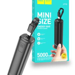 Hoco J113-L 5000mAh Energy Bar Power Bank With Build in Lightning Cable - Black